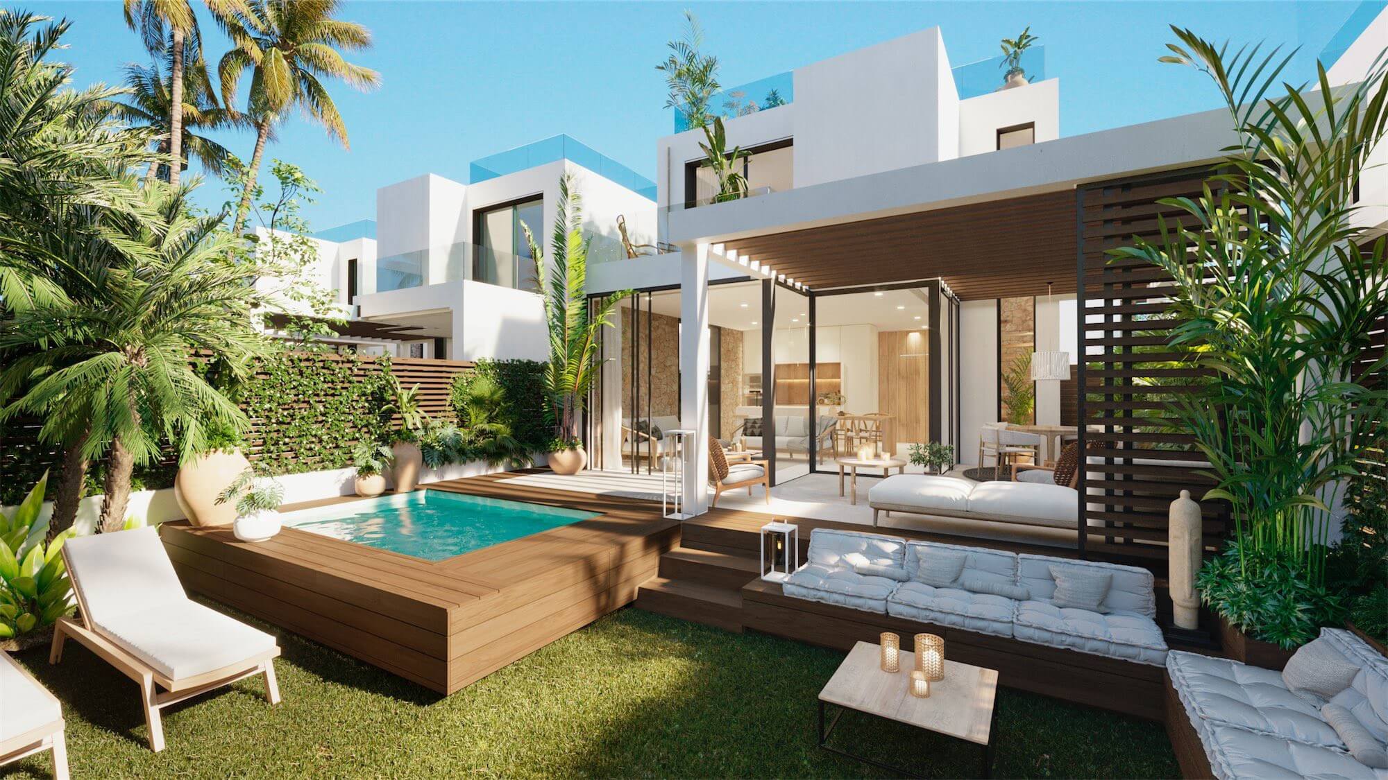 tuin Vrijstelling Hinder Uniek: Luxe nieuwbouw Ibiza villa's op loopafstand van Cala Tarida strand!