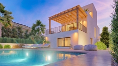 Uniek: Luxe nieuwbouw Ibiza stijl villa pal aan het schitterende zandstrand van Oliva