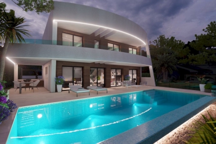 Schitterende nieuwe designer villa met zeezicht dichtbij het strand en centrum van Moraira