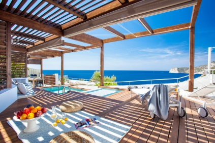 Stunning Ibiza villa with spectulair frontline sea views and touristic license near Es Cubells