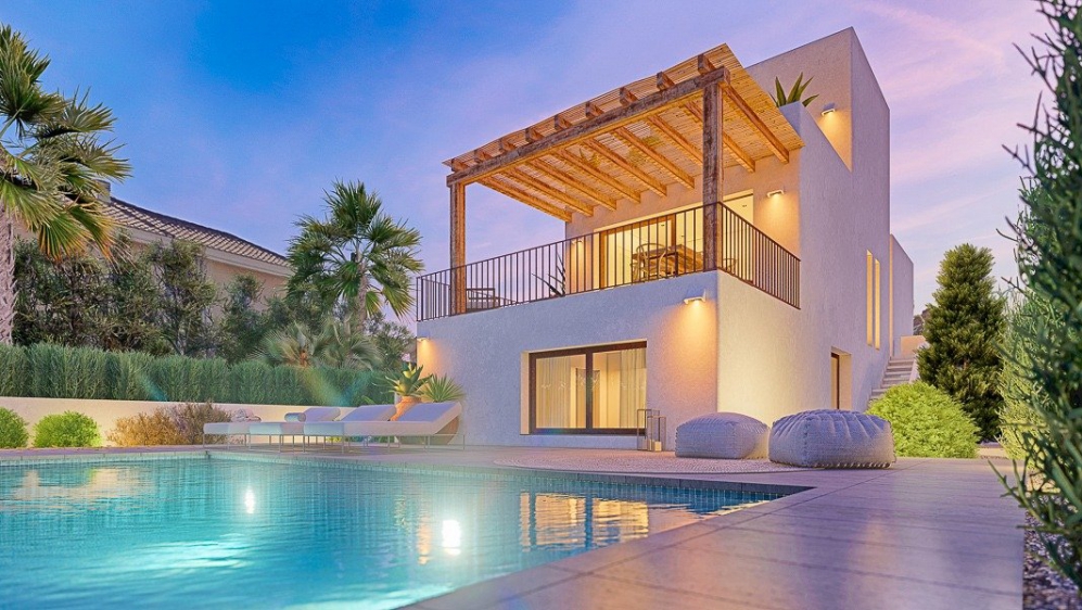 Unique: Luxurious new-build Ibiza style villa right on the beautiful sandy beach of Oliva