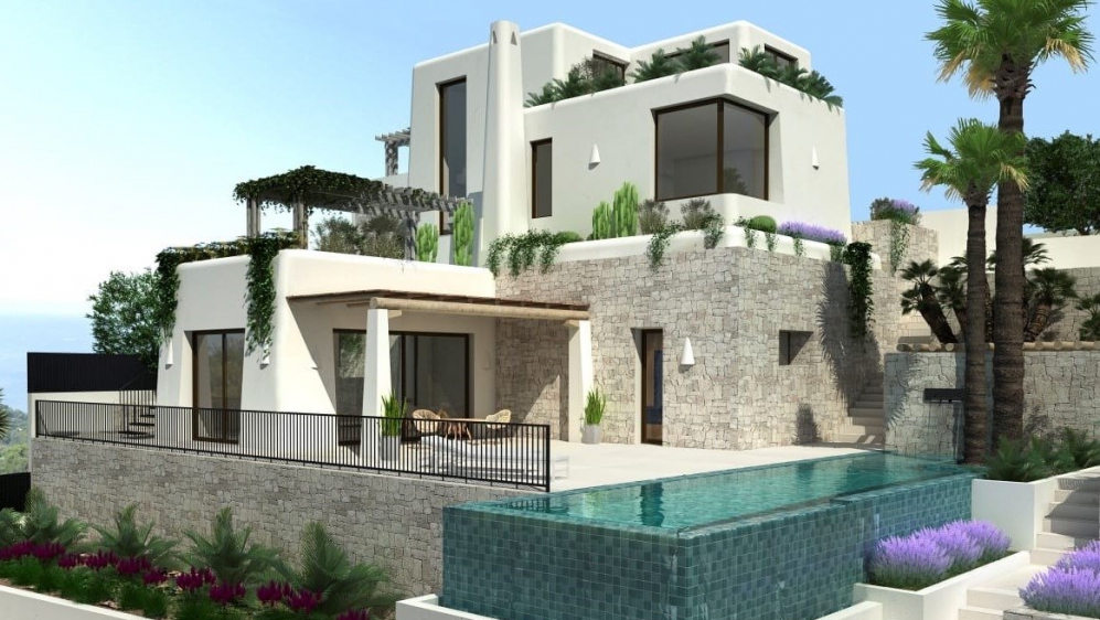 Fantastische nieuwe Ibiza stijl villa met fenomenaal zeezicht