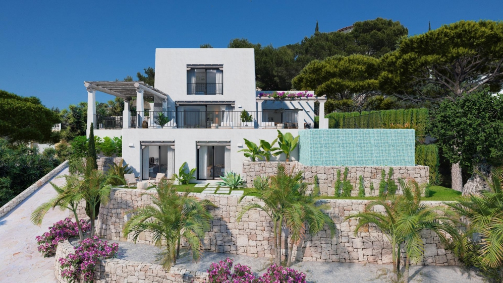 Superb new Ibiza style villa with panoramic sea views in lovely location