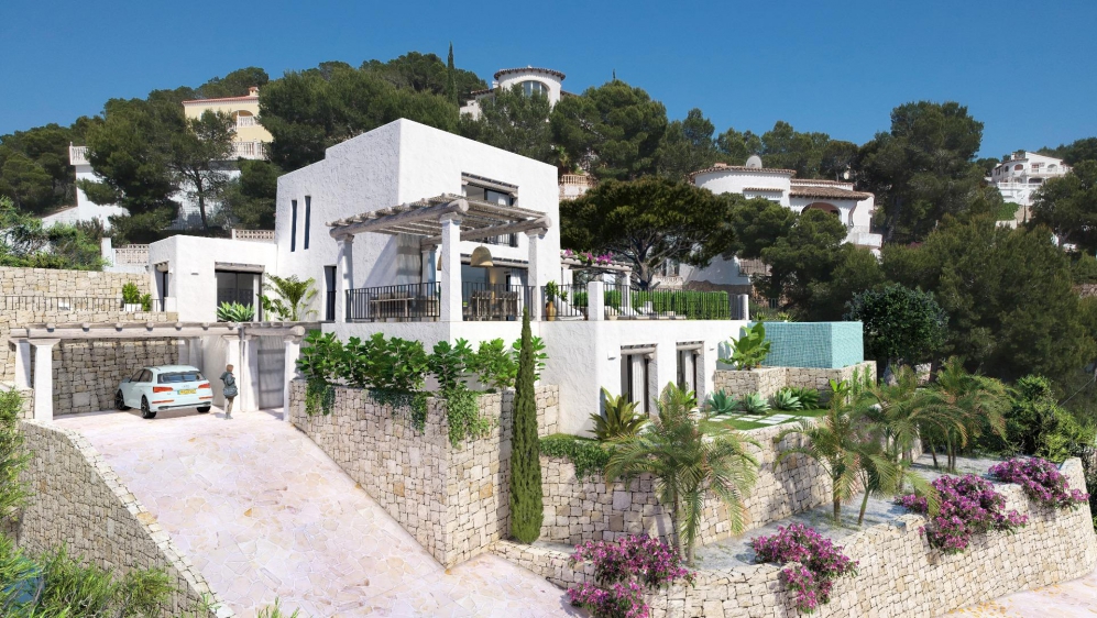 Superb new Ibiza style villa with panoramic sea views in lovely location