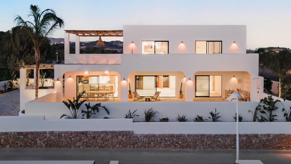 Beautiful key-ready luxury new build Ibiza style villa with sea views in Moraira