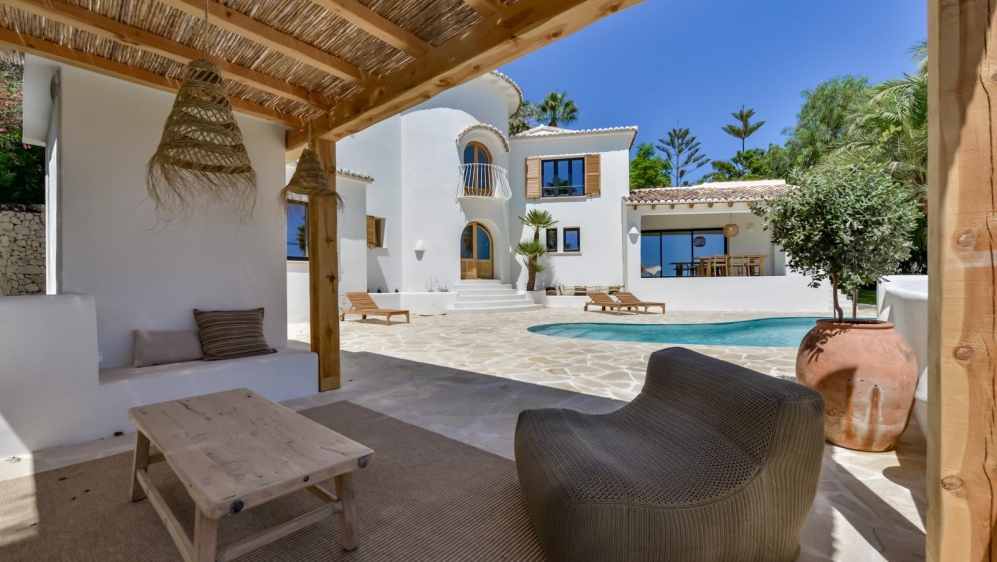 Stunning Ibiza style property with amazing sea views for sale in Moraira