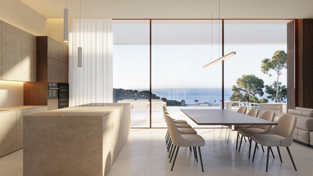 Top quality contemporary 'Ibiza style villa with sea views at walking distance from the beach