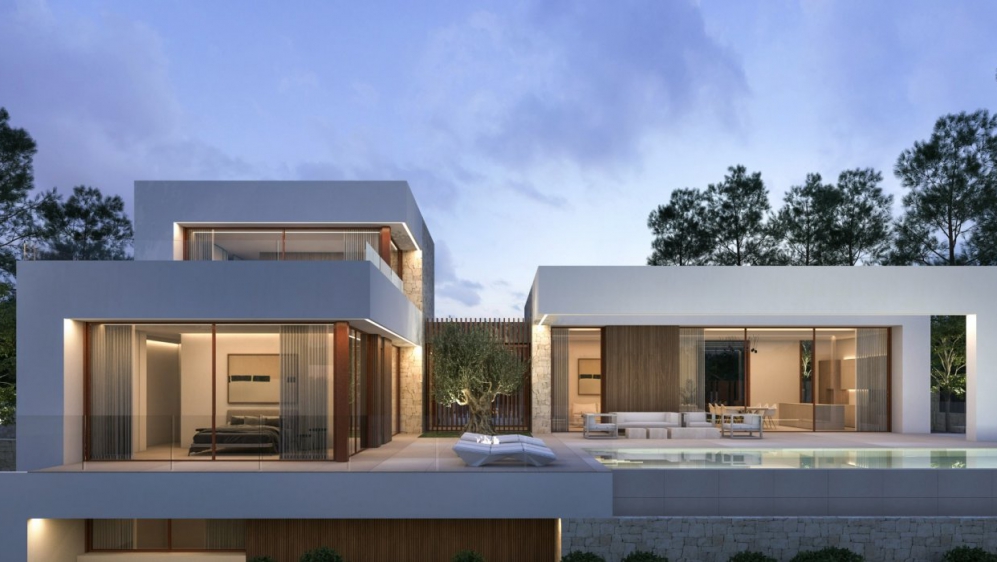 Top quality contemporary 'Ibiza style villa with sea views at walking distance from the beach