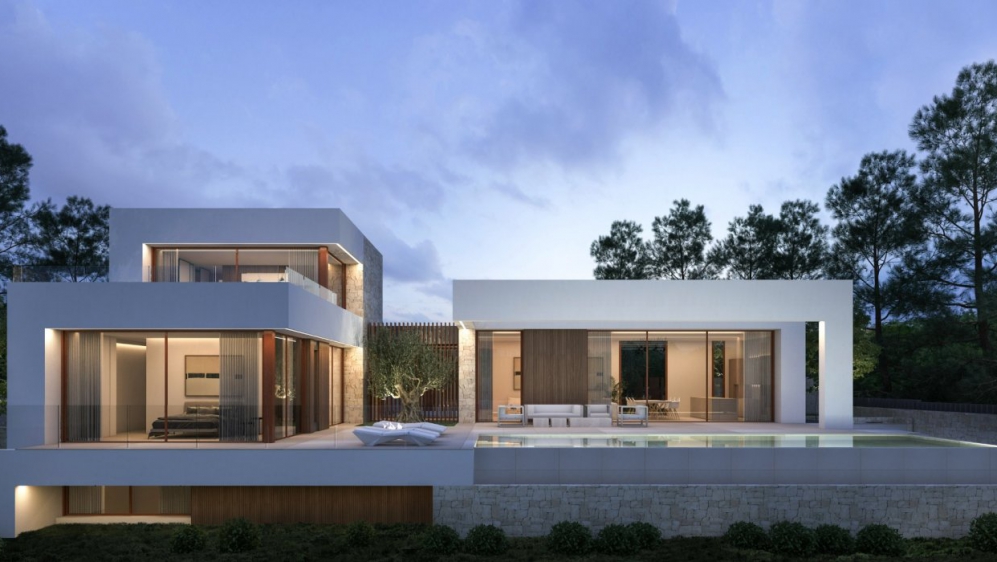 Top quality contemporary 'Ibiza style villa with sea views at walking distance from the beach