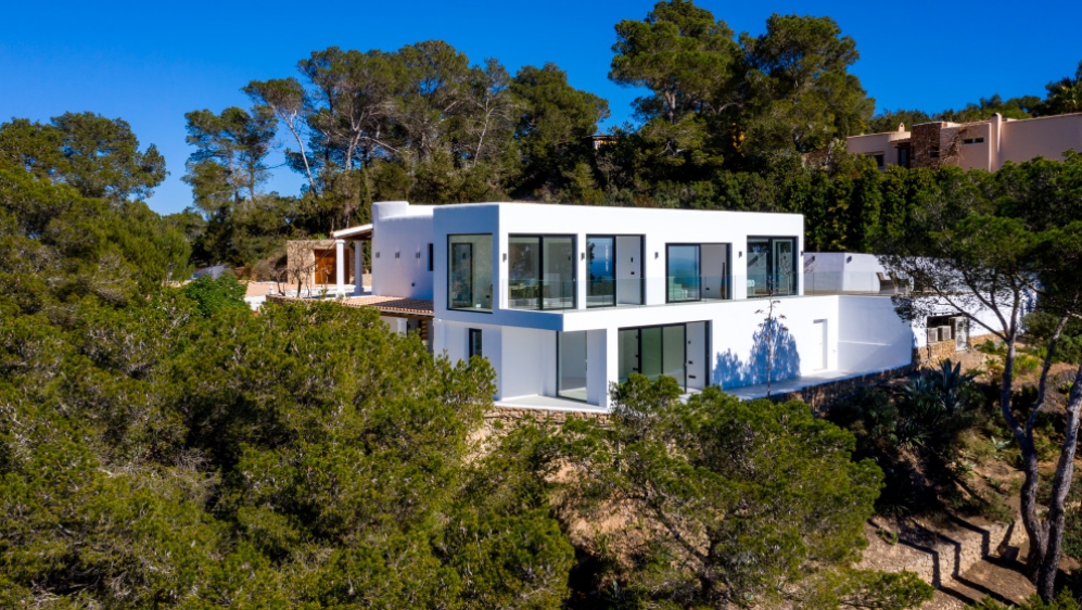 Beautiful modern Ibiza style villa with amazing sea views for sale in Es Cubells